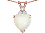 Star K 8mm Heart Shape Genuine Opal Three Stone Pendant Necklace
