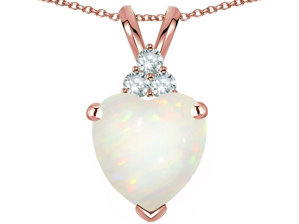 Star K 8mm Heart Shape Genuine Opal Three Stone Pendant Necklace