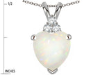 Star K 8mm Heart Shape Genuine Opal Three Stone Pendant Necklace