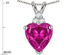 Star K 8mm Heart Shape Simulated Pink Tourmaline Three Stone Pendant Necklace