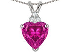 Star K 8mm Heart Shape Simulated Pink Tourmaline Three Stone Pendant Necklace