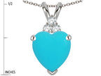 Star K 8mm Heart Shape Simulated Turquoise Three Stone Pendant Necklace