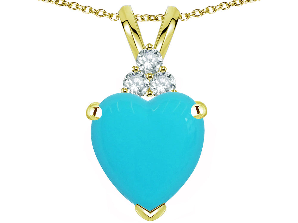 Star K 8mm Heart Shape Simulated Turquoise Three Stone Pendant Necklace