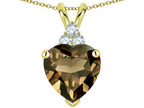 Star K 8mm Heart Shape Genuine Smoky Quartz Three Stone Pendant Necklace
