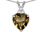 Star K 8mm Heart Shape Genuine Smoky Quartz Three Stone Pendant Necklace