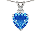 Star K 8mm Heart Shape Genuine Blue Topaz Three Stone Pendant Necklace