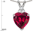 Star K 8mm Heart Shape Created Ruby Three Stone Pendant Necklace