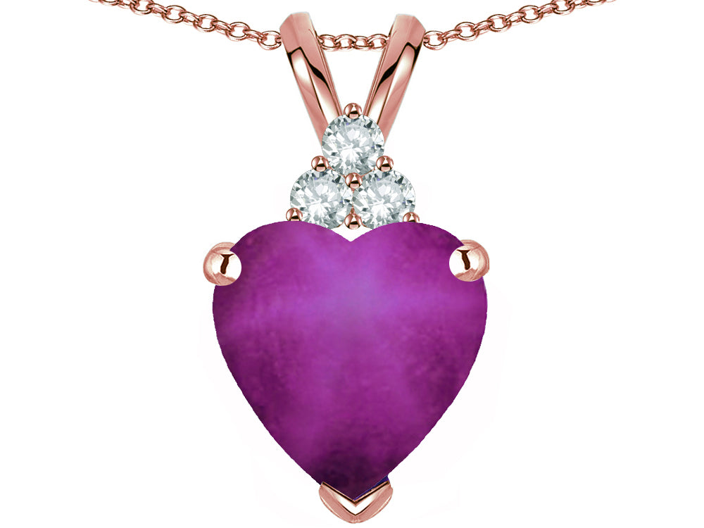 Star K 8mm Heart Shape Created Star Ruby Three Stone Pendant Necklace