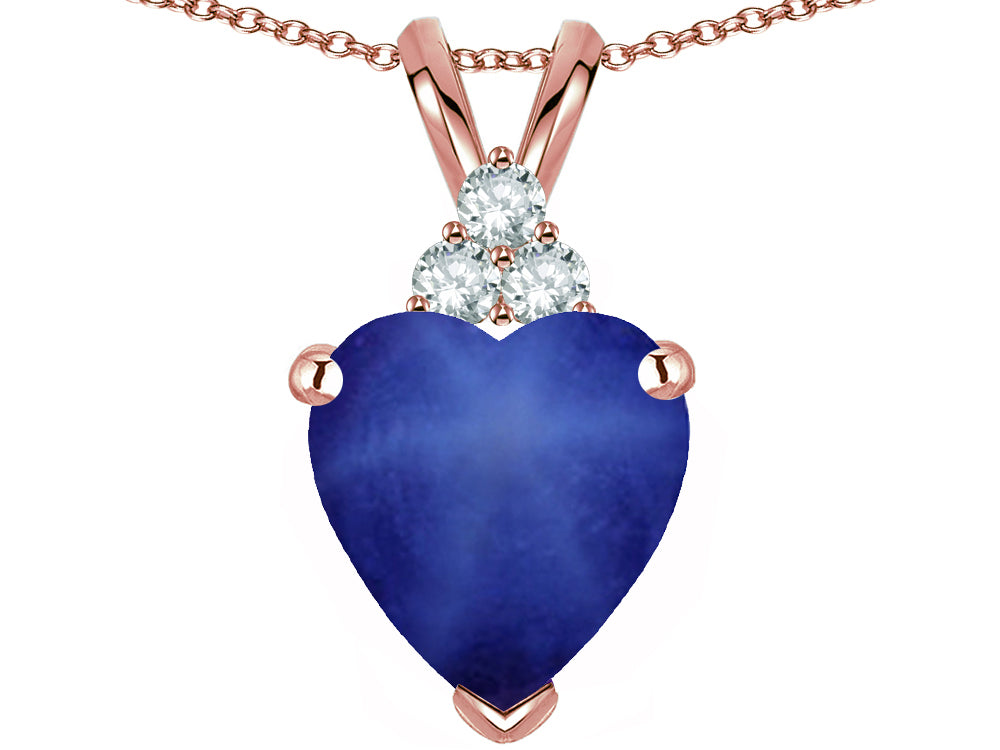 Star K 8mm Heart Shape Created Star Sapphire Three Stone Pendant Necklace