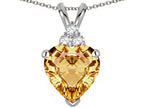 Star K 8mm Heart Shape Simulated Imperial Yellow Topaz Three Stone Pendant Necklace
