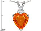 Star K 8mm Heart Shape Simulated Orange Mexican Fire Opal Three Stone Pendant Necklace