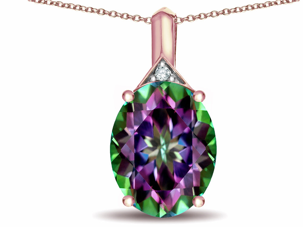 Star K Expressions Large 12x10mm Oval Rainbow Mystic Topaz Pendant Necklace