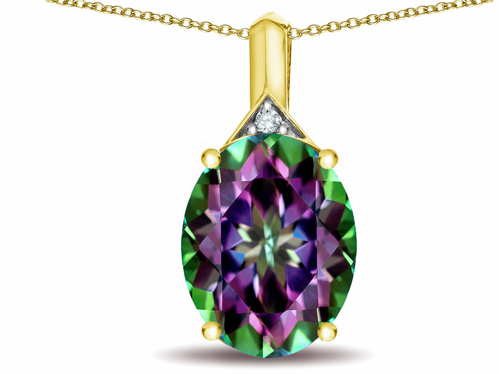 Star K Expressions Large 12x10mm Oval Rainbow Mystic Topaz Pendant Necklace