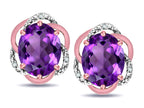 Star K ™ Large Love Knot Earrings with Oval 8 x 6mm Genuine Amethyst