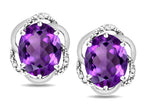 Star K ™ Large Love Knot Earrings with Oval 8 x 6mm Genuine Amethyst