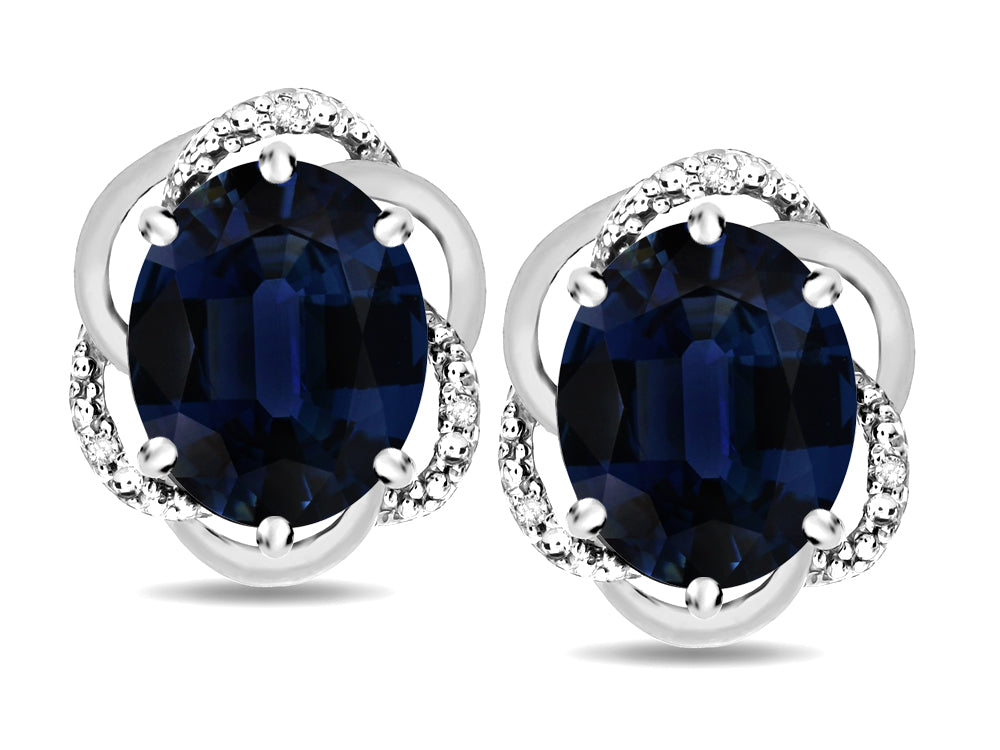 Star K  Large Love Knot Earrings with Oval 8 x 6mm Genuine Sapphire