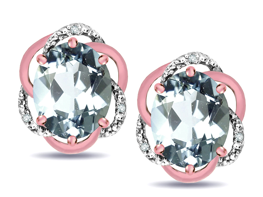 Star K ™ Large Love Knot Earrings with Oval 8 x 6mm Genuine Aquamarine