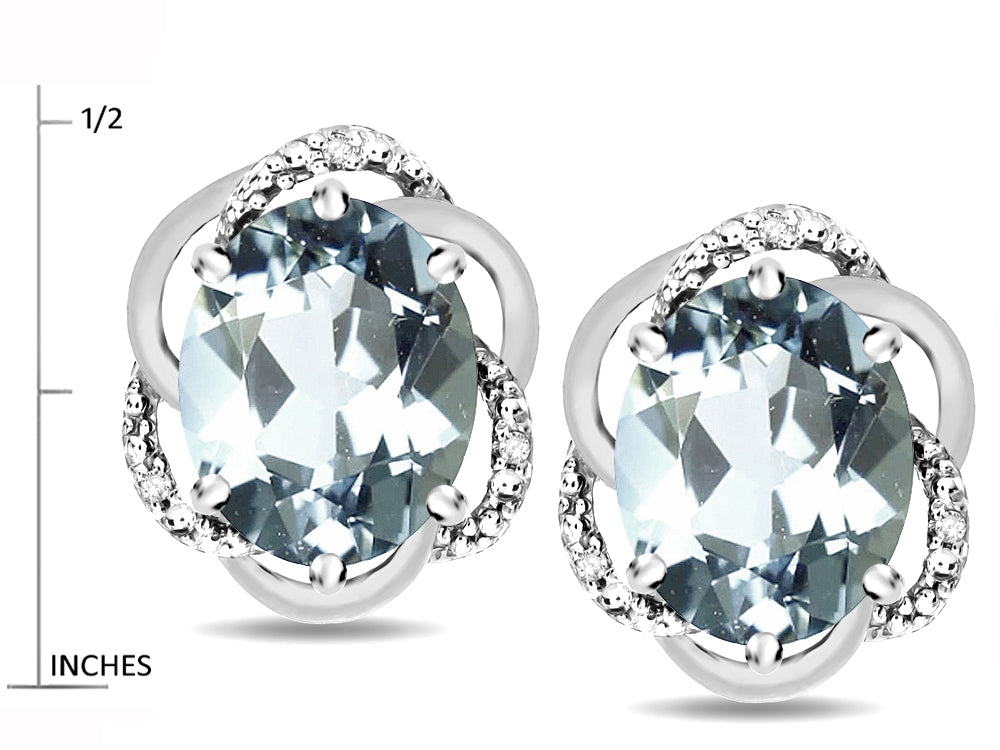 Star K ™ Large Love Knot Earrings with Oval 8 x 6mm Genuine Aquamarine