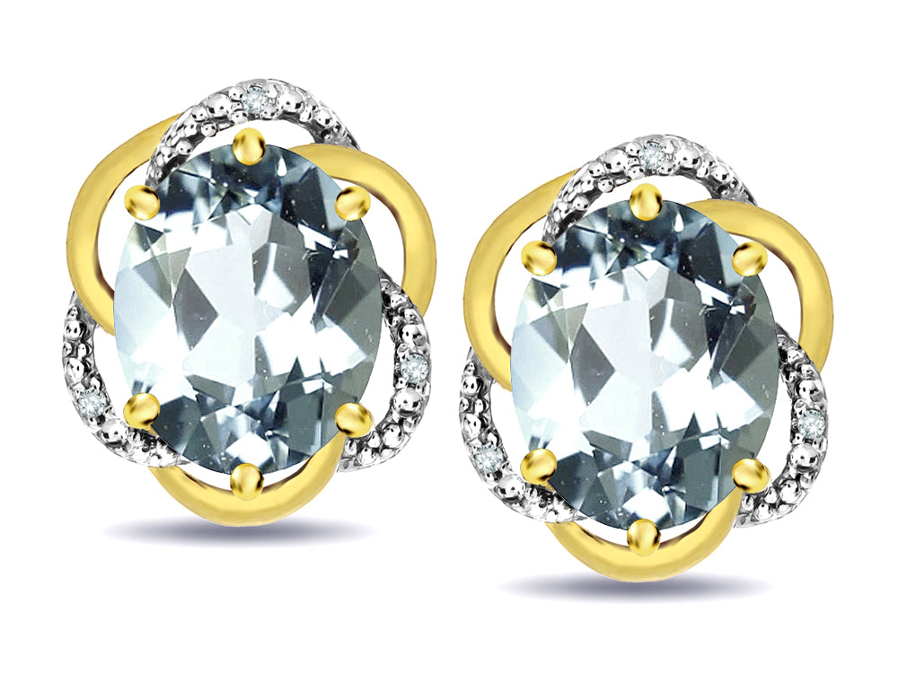 Star K ™ Large Love Knot Earrings with Oval 8 x 6mm Genuine Aquamarine