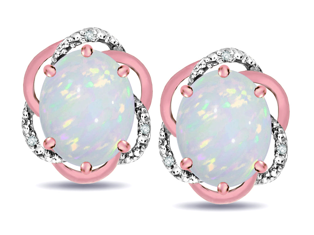 Star K  Large Love Knot Earrings with Oval 8 x 6mm Genuine Opal