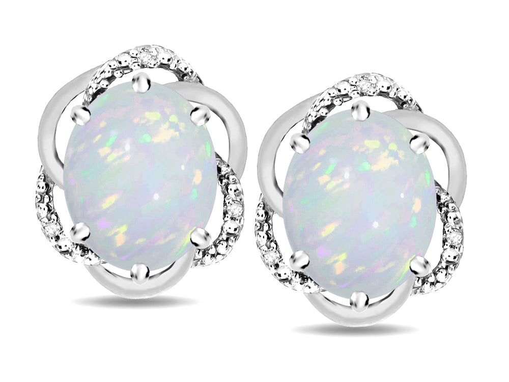 Star K ™ Large Love Knot Earrings with Oval 8 x 6mm Genuine Opal