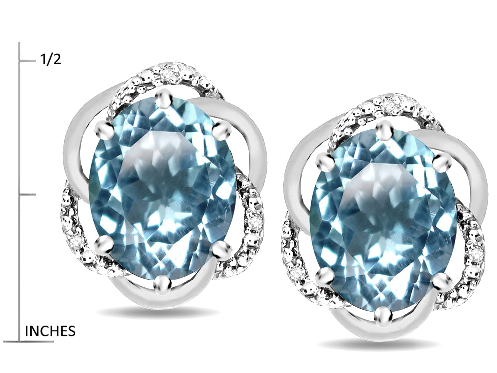 Star K  Large Love Knot Earrings with Oval 8 x 6mm Genuine Sky Blue Topaz