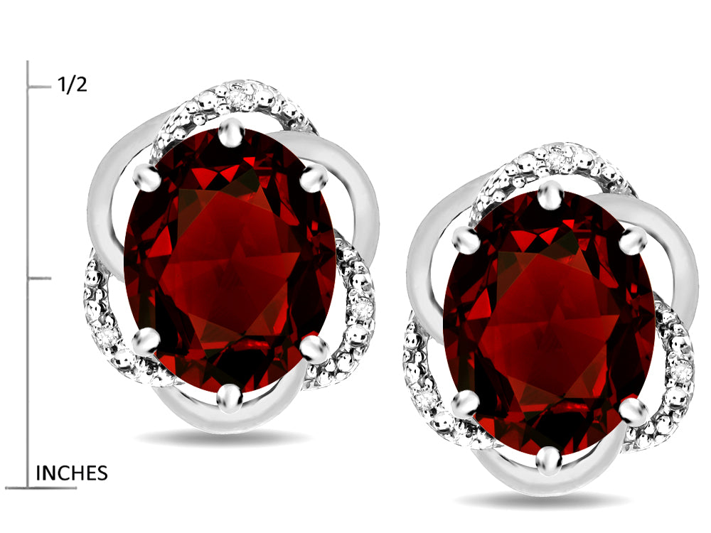 Star K ™ Large Love Knot Earrings with Oval 8 x 6mm Genuine Garnet