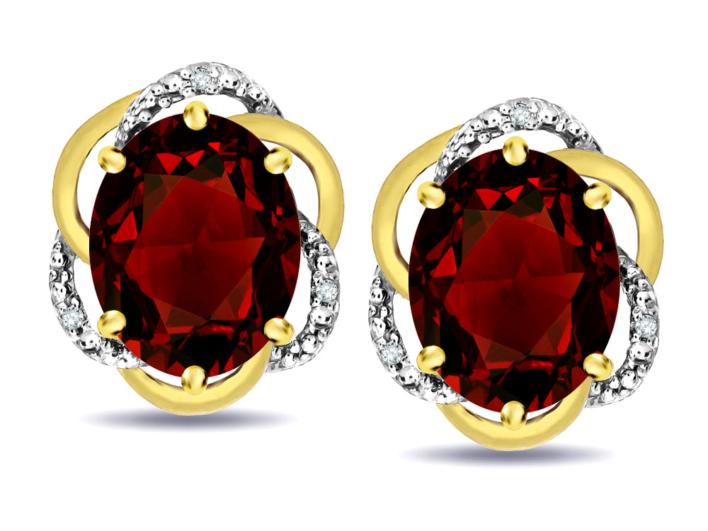 Star K  Large Love Knot Earrings with Oval 8 x 6mm Genuine Garnet