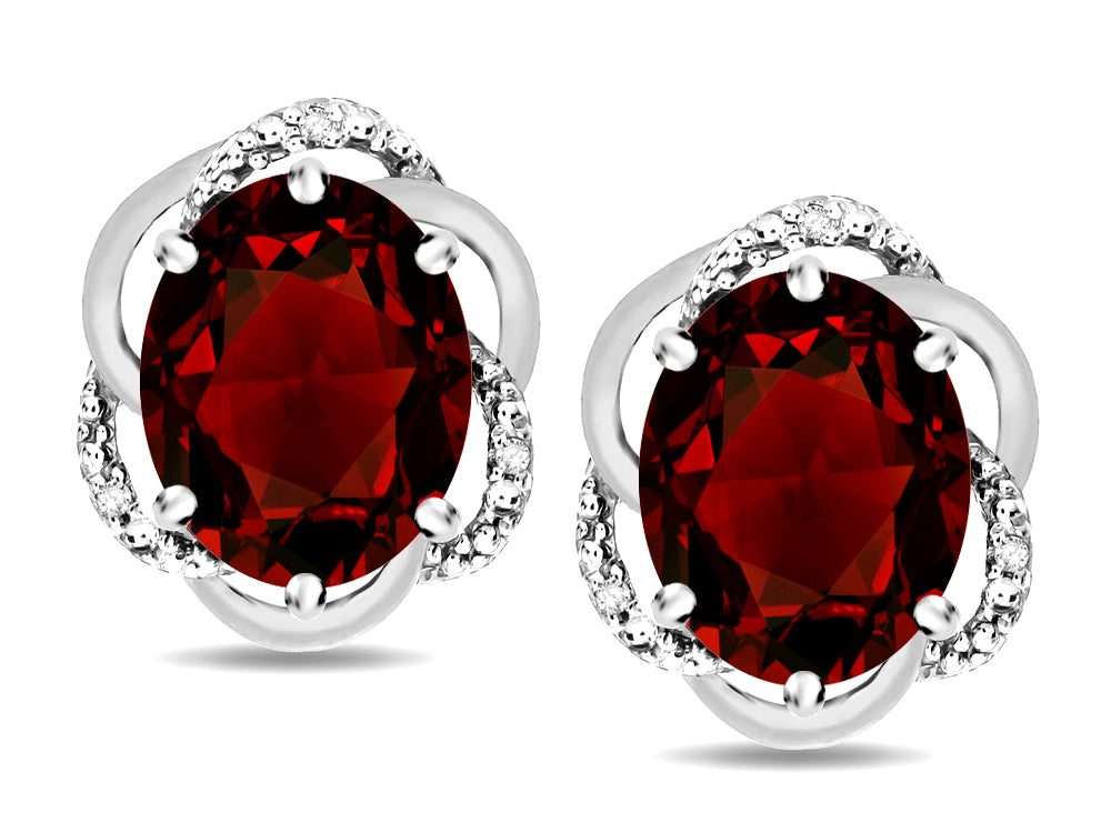 Star K  Large Love Knot Earrings with Oval 8 x 6mm Genuine Garnet