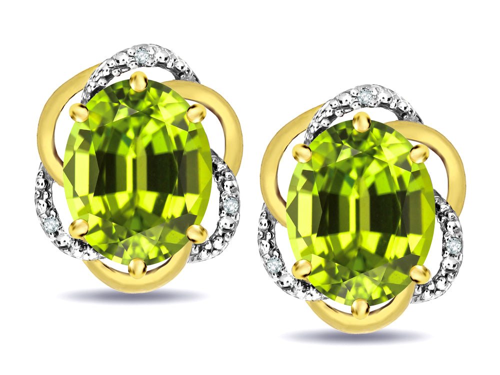 Star K  Large Love Knot Earrings with Oval 8 x 6mm Genuine Peridot