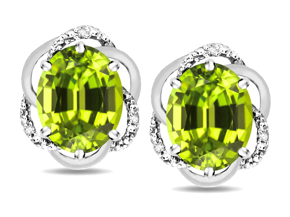 Star K ™ Large Love Knot Earrings with Oval 8 x 6mm Genuine Peridot