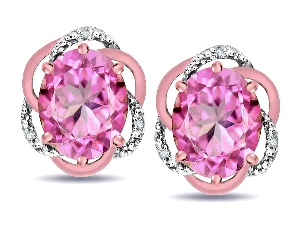 Star K ™ Large Love Knot Earrings with Oval 8 x 6mm Created Pink Sapphire