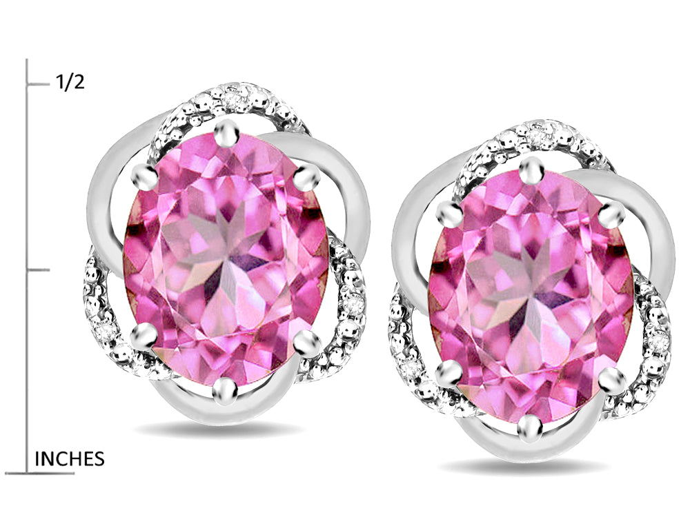 Star K ™ Large Love Knot Earrings with Oval 8 x 6mm Created Pink Sapphire
