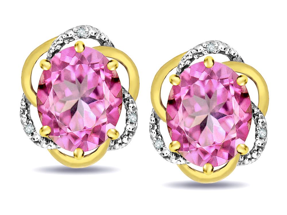 Star K  Large Love Knot Earrings with Oval 8 x 6mm Created Pink Sapphire