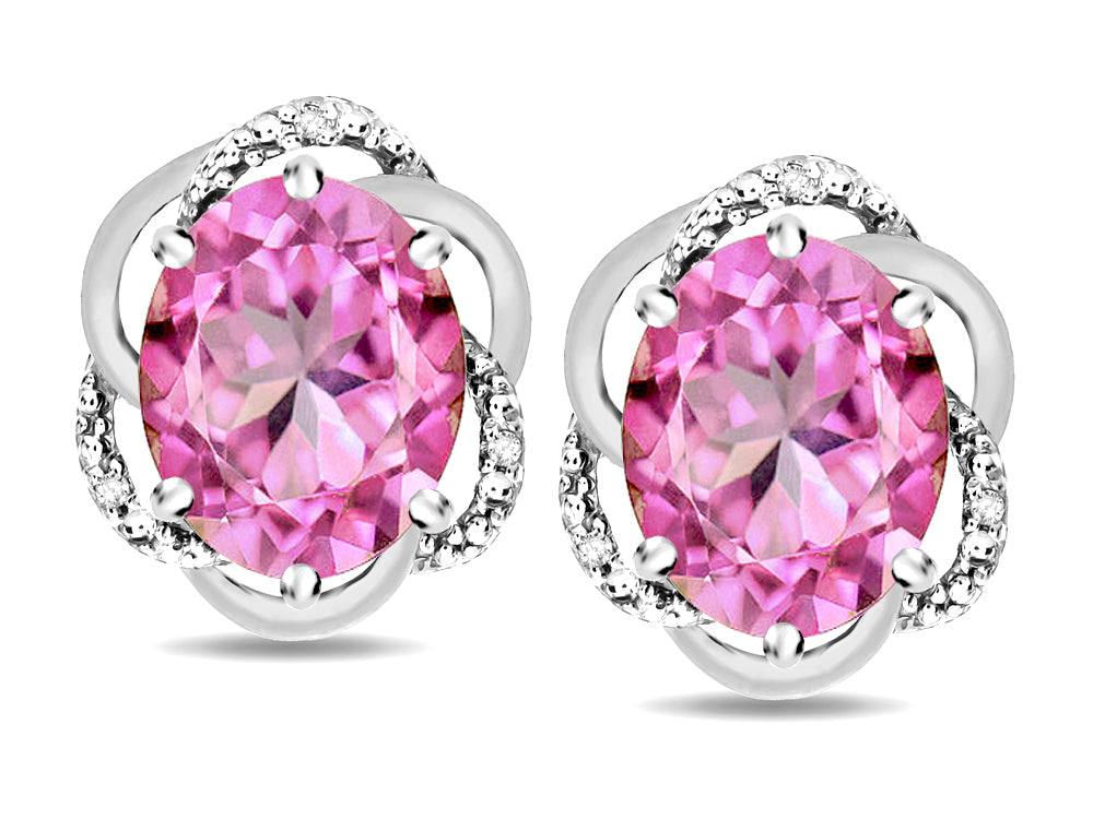 Star K ™ Large Love Knot Earrings with Oval 8 x 6mm Created Pink Sapphire