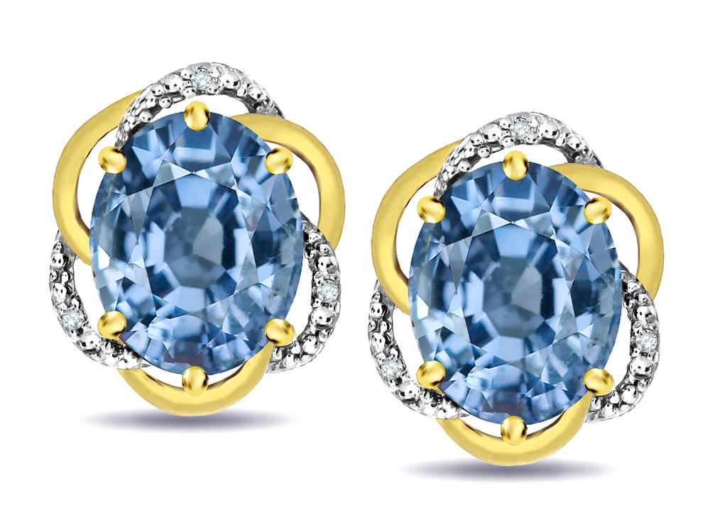 Star K  Large Love Knot Earrings with Oval 8 x 6mm Simulated Aquamarine