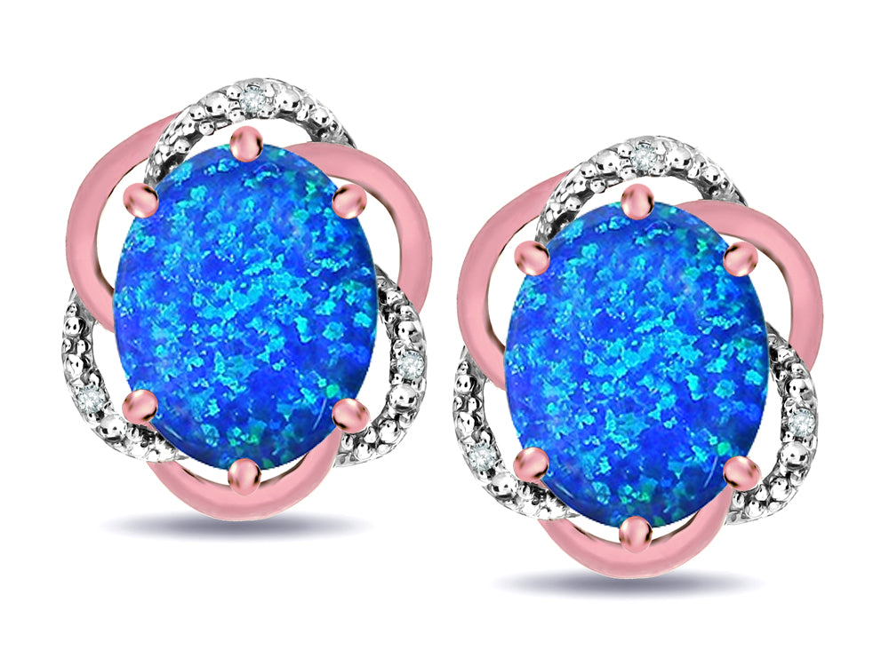 Star K ™ Large Love Knot Earrings with Oval 8 x 6mm Blue Created Opal
