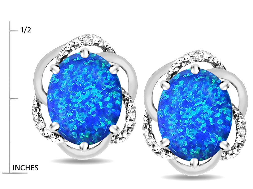 Star K  Large Love Knot Earrings with Oval 8 x 6mm Blue Created Opal