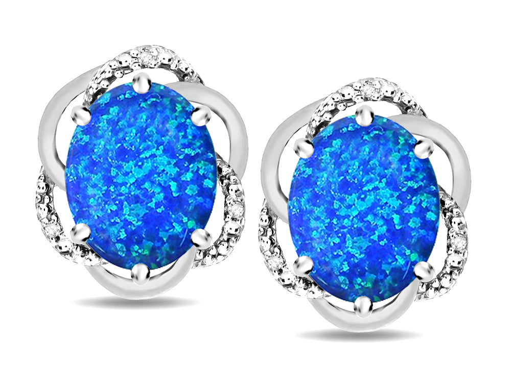 Star K ™ Large Love Knot Earrings with Oval 8 x 6mm Blue Created Opal
