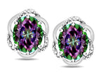 Star K  Large Love Knot Earrings with Oval 8 x 6mm Rainbow Mystic Topaz