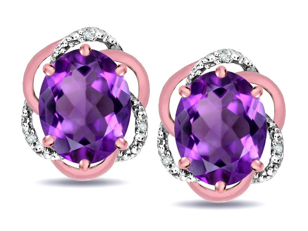 Star K ™ Large Love Knot Earrings with Oval 8 x 6mm Genuine Amethyst