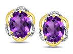 Star K ™ Large Love Knot Earrings with Oval 8 x 6mm Genuine Amethyst