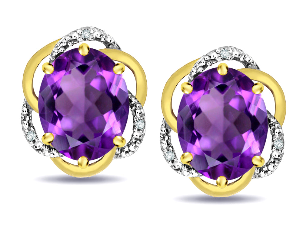 Star K  Large Love Knot Earrings with Oval 8 x 6mm Genuine Amethyst