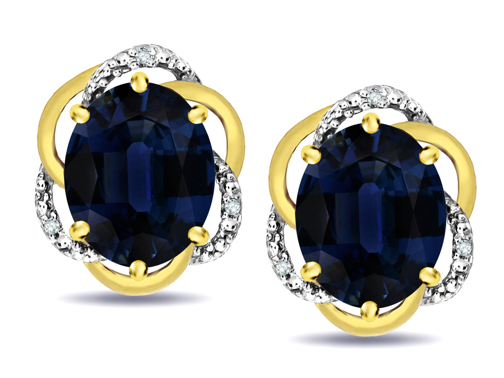 Star K  Large Love Knot Earrings with Oval 8 x 6mm Genuine Sapphire