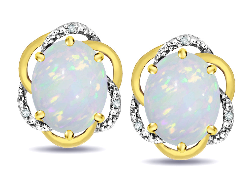 Star K  Large Love Knot Earrings with Oval 8 x 6mm Genuine Opal