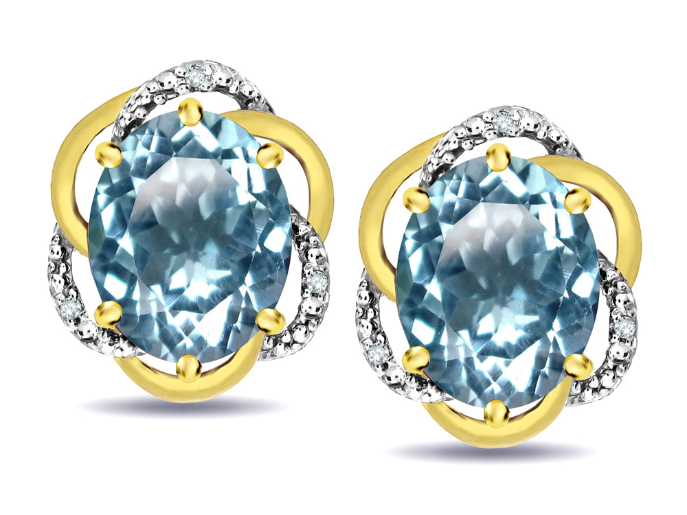 Star K  Large Love Knot Earrings with Oval 8 x 6mm Genuine Sky Blue Topaz