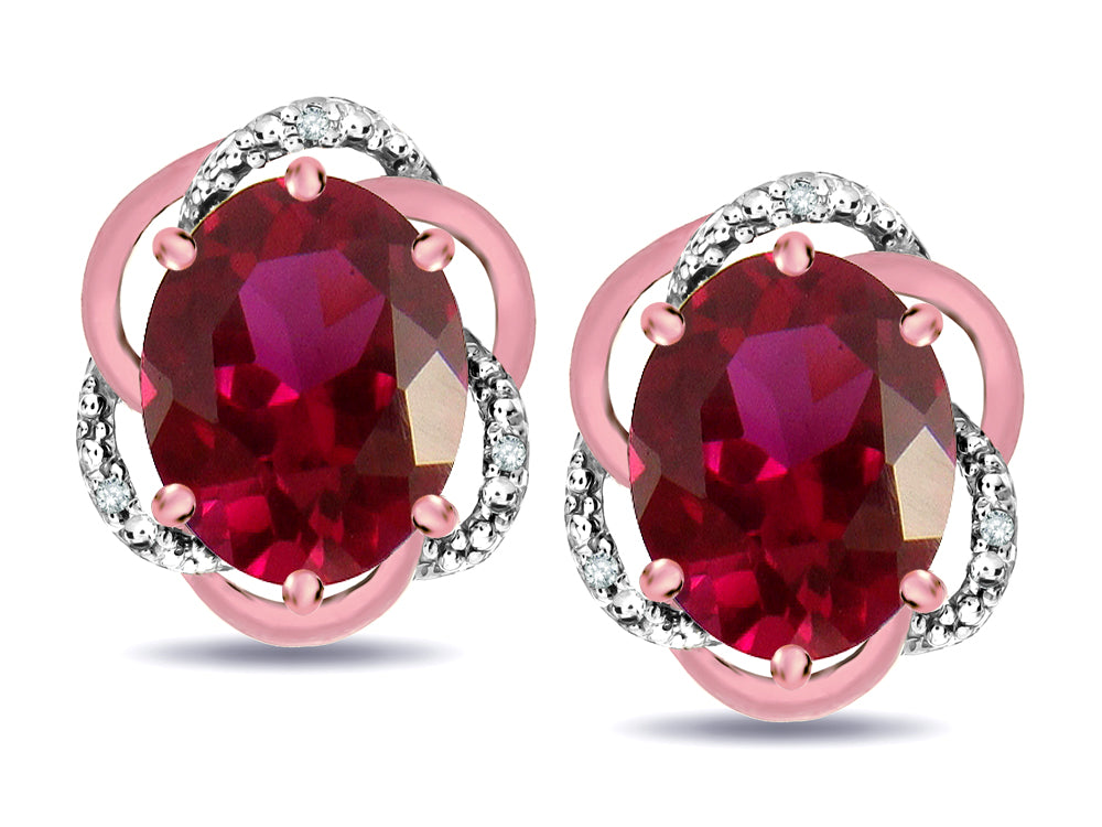 Star K  Large Love Knot Earrings with Oval 8 x 6mm Created Ruby