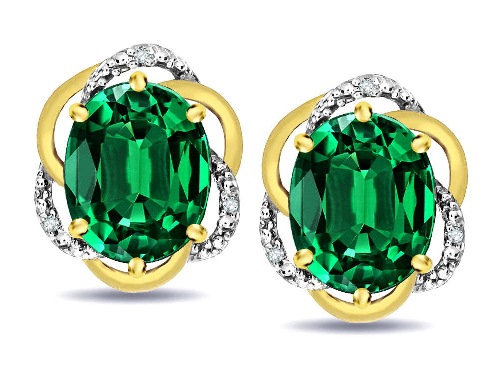 Star K  Large Love Knot Earrings with Oval 8 x 6mm Simulated Emerald