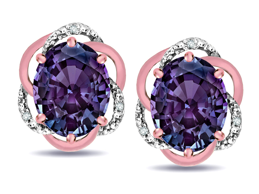 Star K  Large Love Knot Earrings with Oval 8 x 6mm Simulated Alexandrite