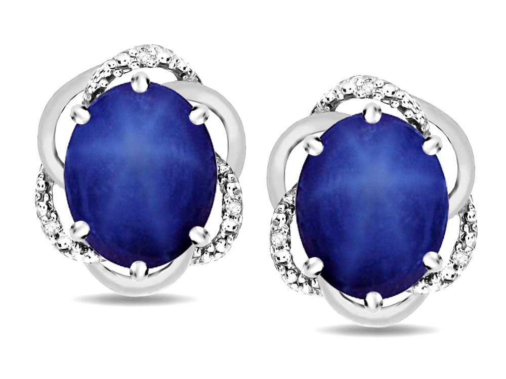 Star K ™ Large Love Knot Earrings with Oval 8 x 6mm Created Star Sapphire